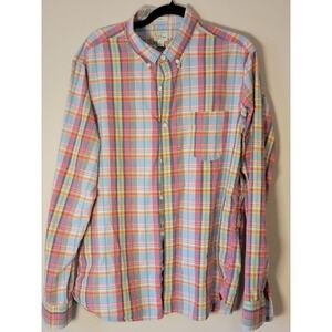 J. Crew Shirt Men's XL Madras Plaid Pink Chest Pocket Button Up Long Sleeve Slim